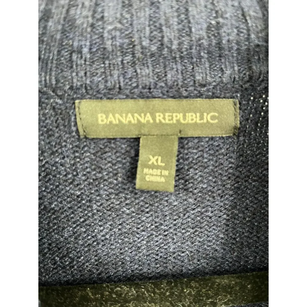 Banana Republic Navy Green Plaid Shawl Collar Cardigan Wool Blend Men’s XL